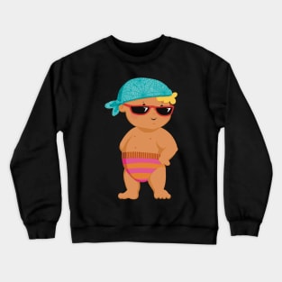 Vacation mood on - the toddler King of the beach enjoying the holiday , free Crewneck Sweatshirt